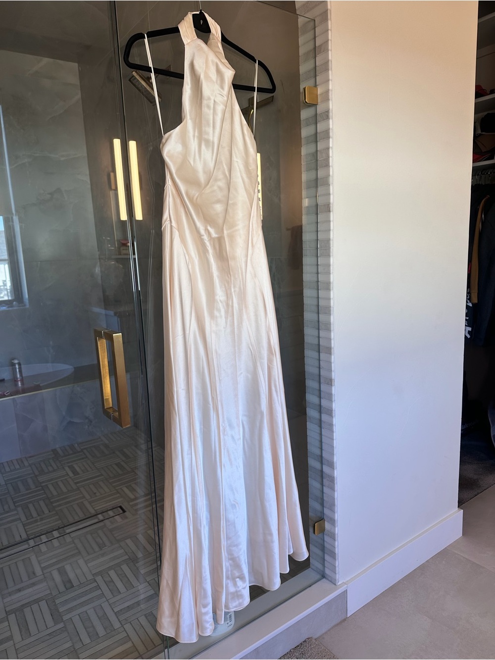 Reformation Ivory Halter Satin Maxi Gown